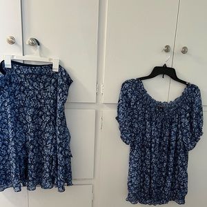 American Living blue floral skirt set. Top is XL and skirt is L.